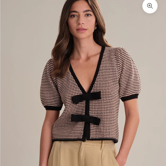 525 America Sweaters - 525 America Elaine Puff Sleeve Tie Front Top